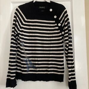 Zadig and Voltaire cashmere Striped Button-rhinestone detail  Sweater.